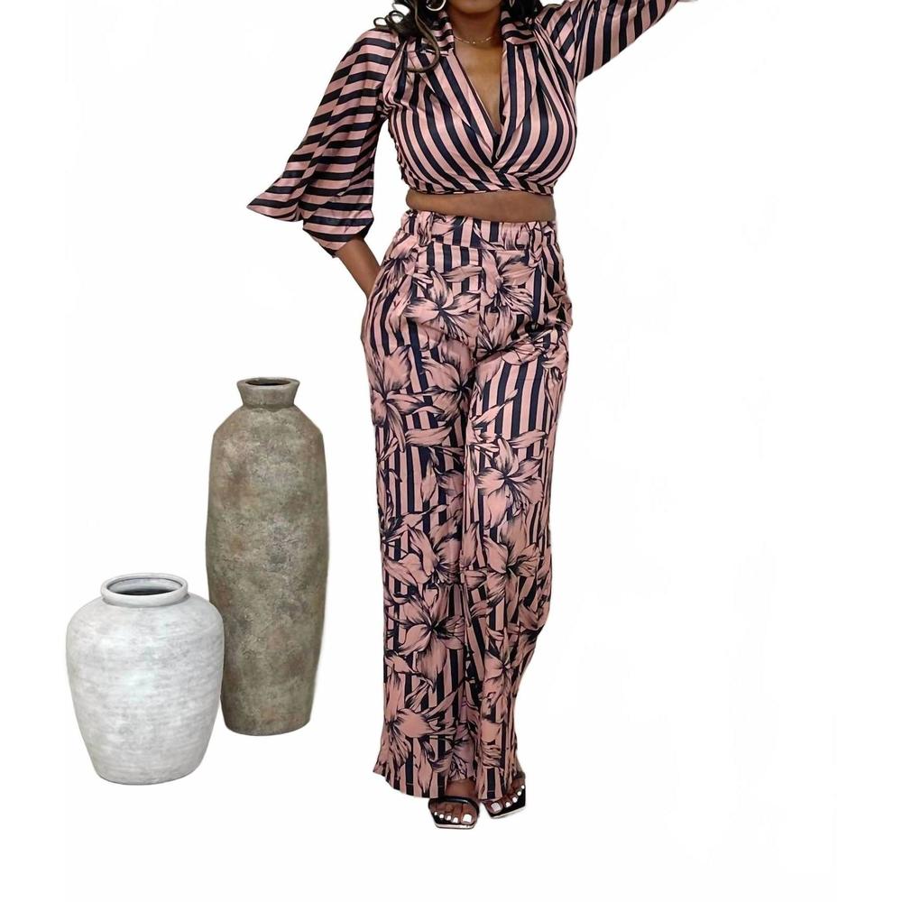 NEW BALBOA lovely one satin striped pant set in black/mauve